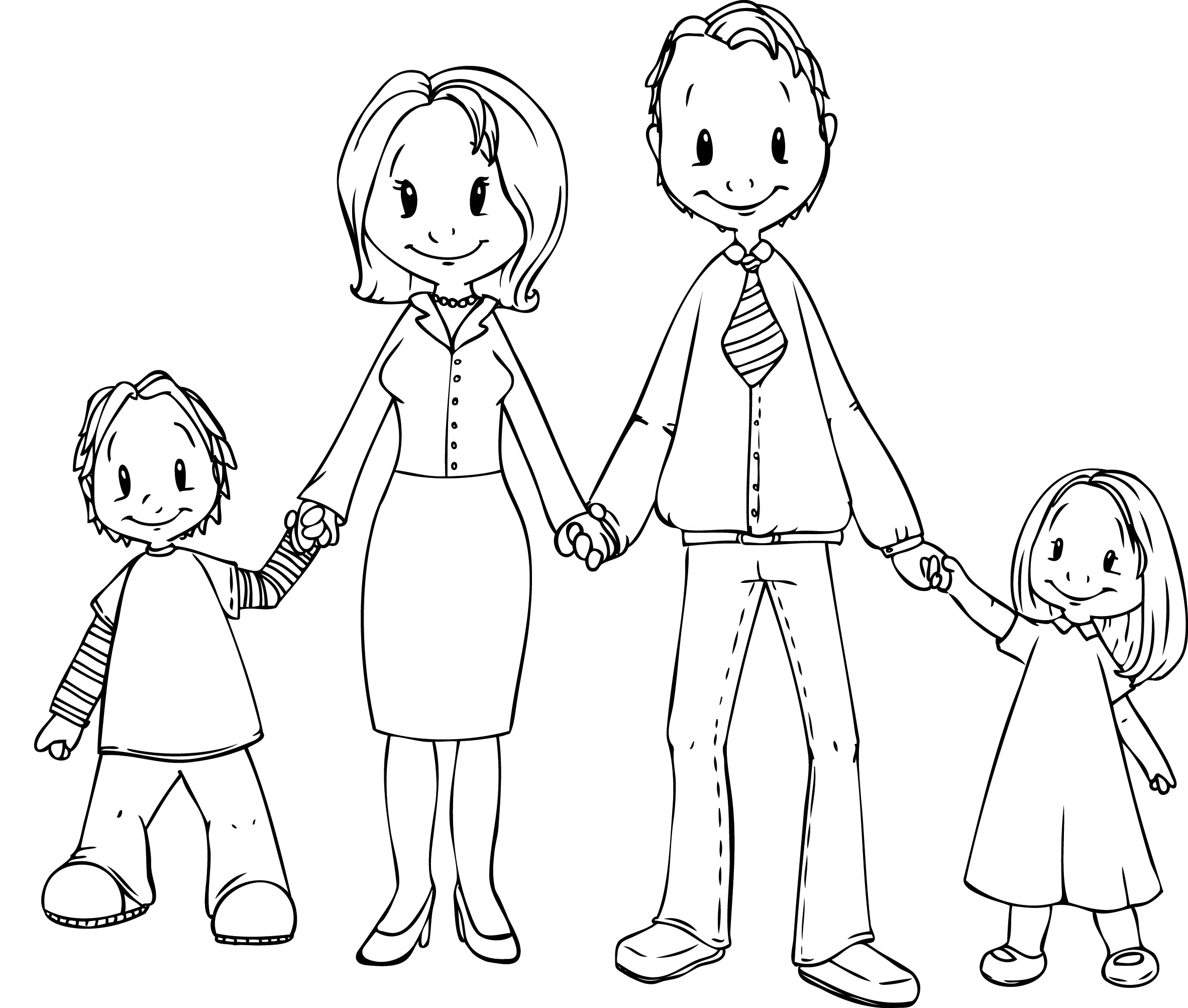 Hình tô màu gia đình nắm tay nhau