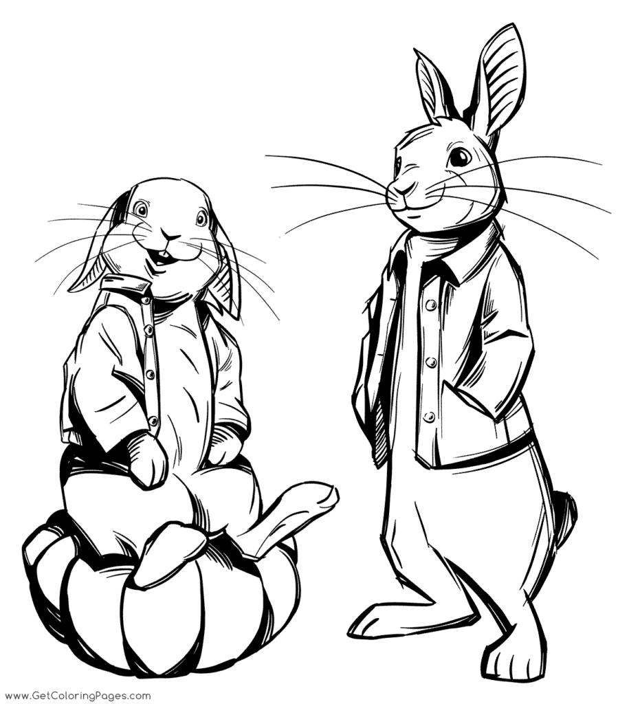 Tranh tô màu hai chú thỏ mặc quần áo sành điệu