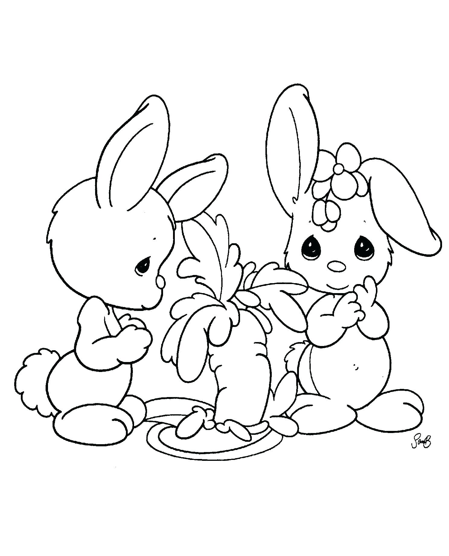 Tranh tô màu hai chú thỏ và củ cà rốt