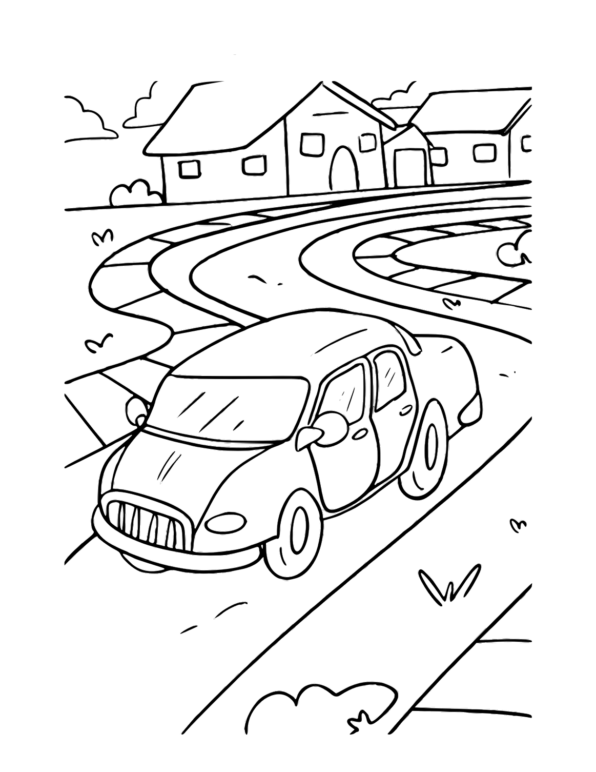 Tranh tô màu ô tô con trên đường