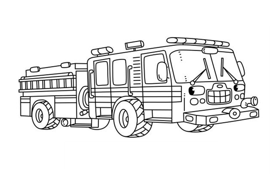 Tranh tô màu xe cứu hỏa dễ thương