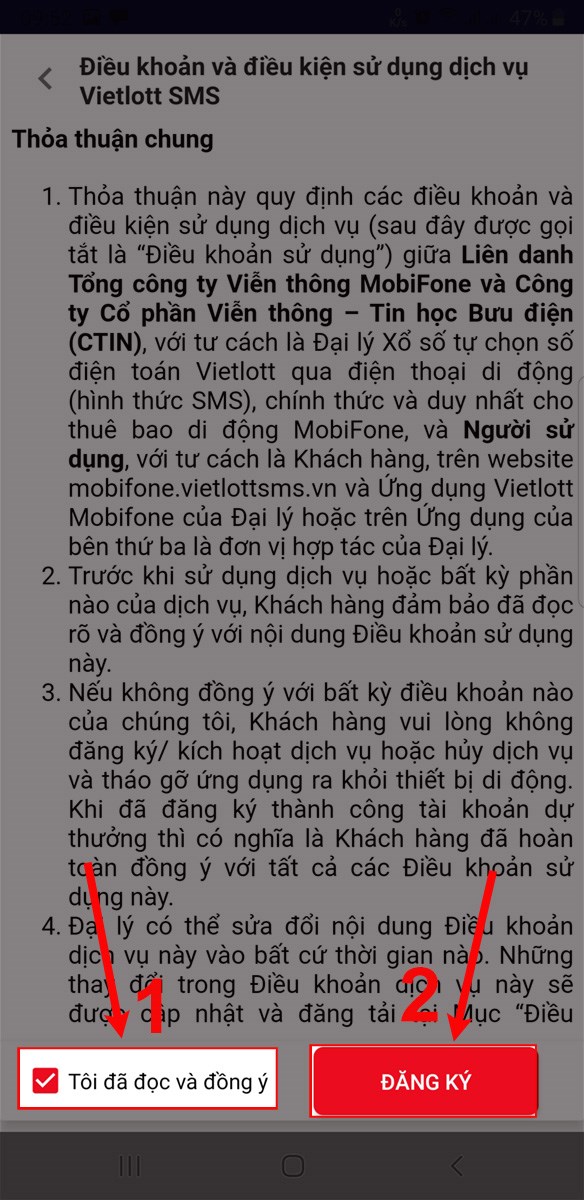 Tích chọn tôi đã đọc và đồng ý. Sau đó, bấm chọn Đăng ký.